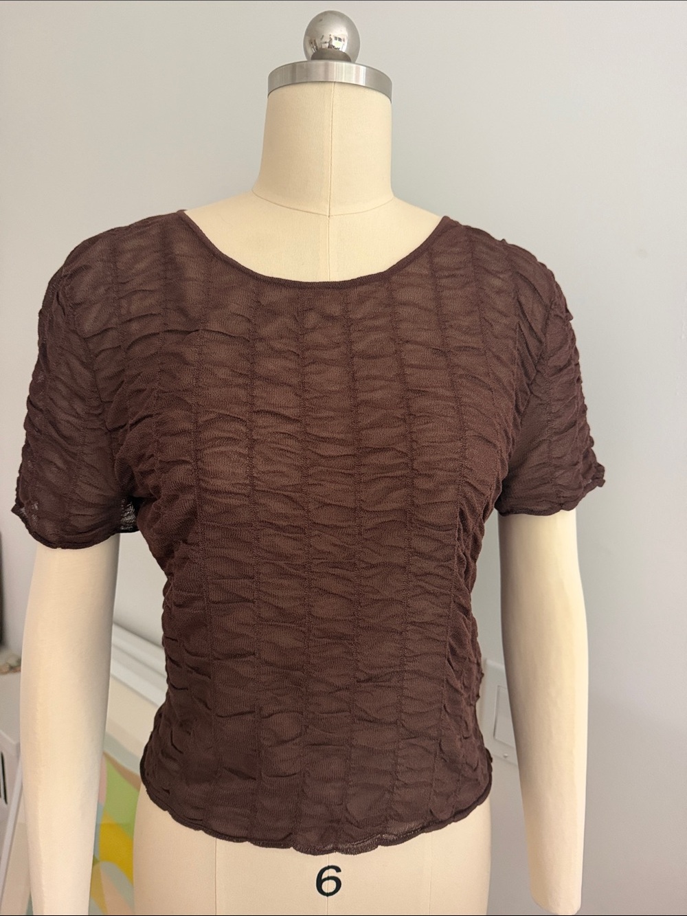 Massimo Dutti Brown Textured Short Sleeve Tee
